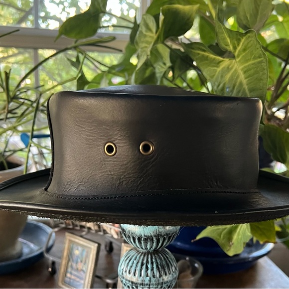Heavy Leather Porkpie Hat sz M - Picture 3 of 4